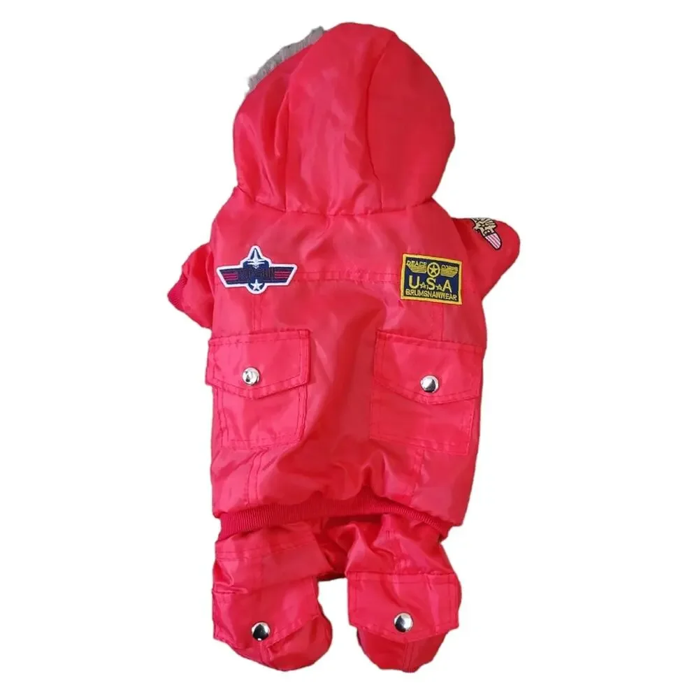 Dog Puffer Coat Top Gun XL Red, Fleece Lined Snap Buttons